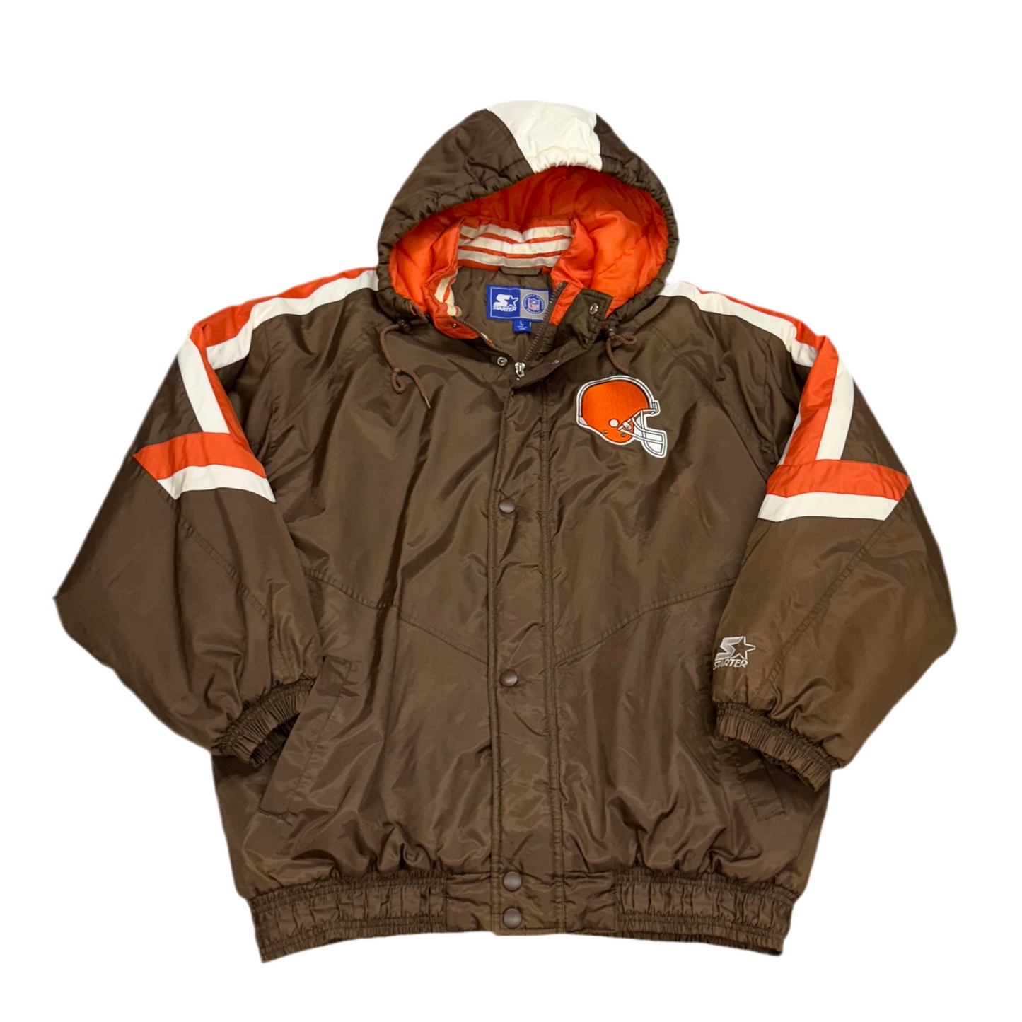Cleveland Browns, 1990s Starter Puffer Jacket with Hood, Size: Large