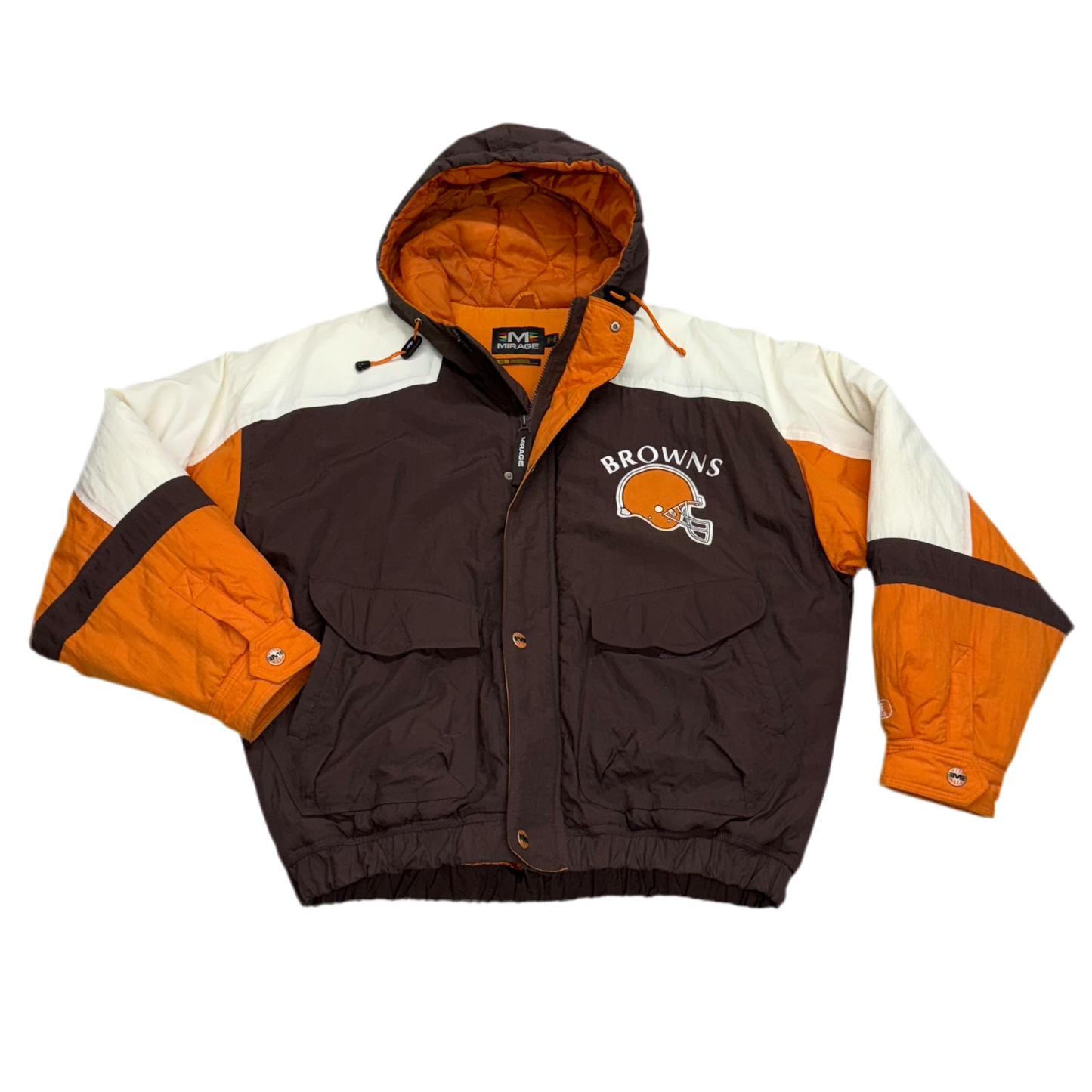 Cleveland Browns, 1990s Mirage Puffer Jacket with Hood, Size: XL