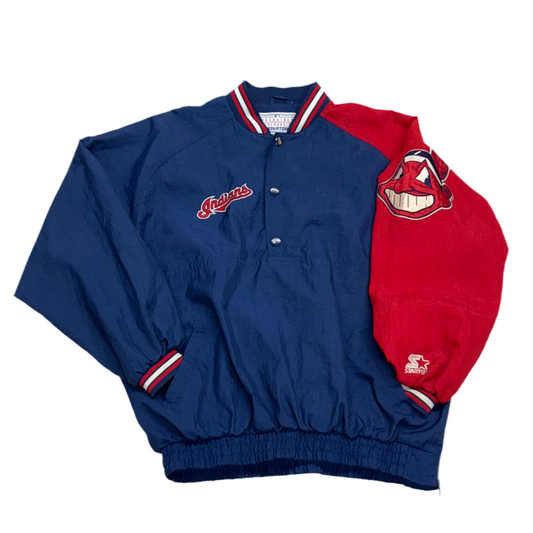 Cleveland Indians, Vintage 1990s Starter 1/4 Button Up Windbreaker Jacket, Size: XL