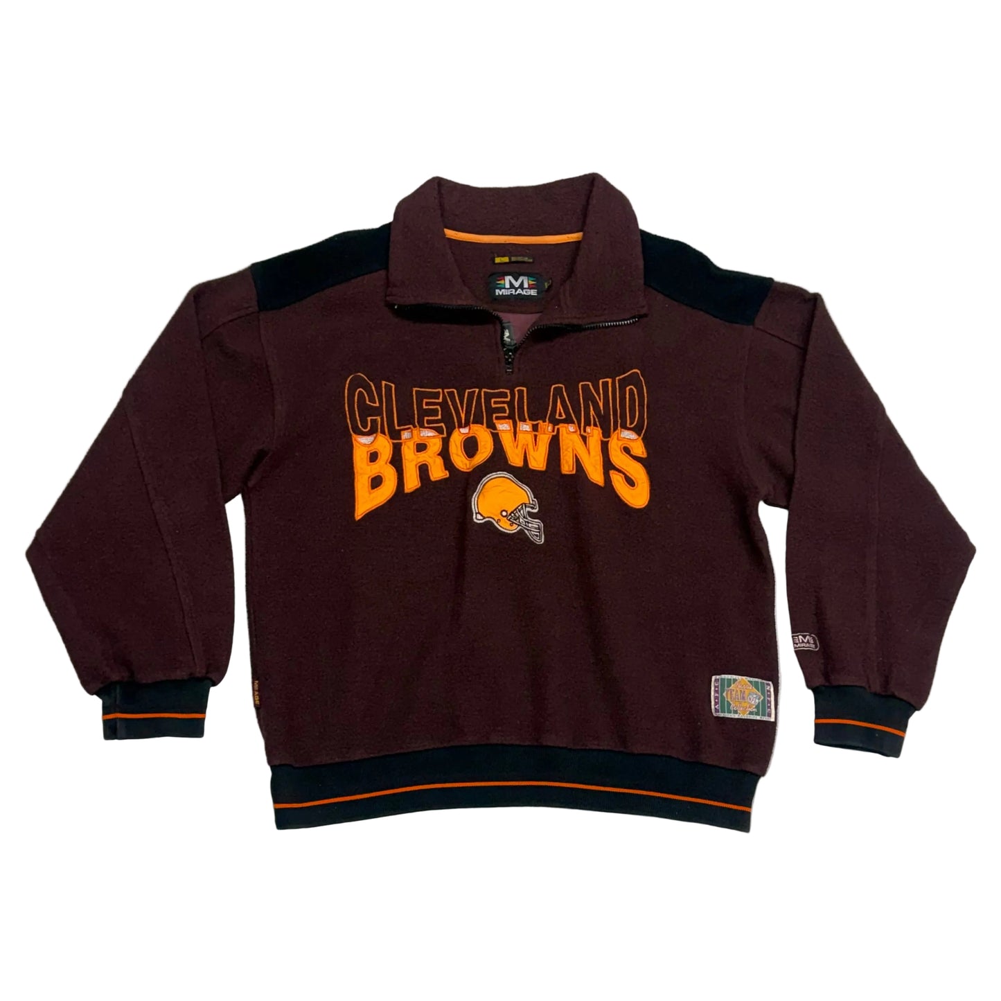 Cleveland Browns, Vintage 1990s Mirage Embroidered Fleece 1/4 Zip Pullover, Size: Large