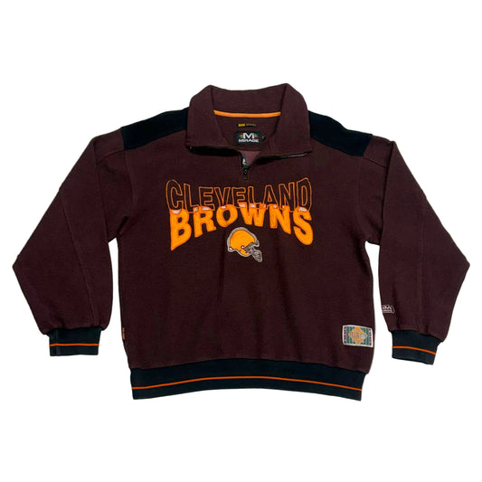 Cleveland Browns, Vintage 1990s Mirage Embroidered Fleece 1/4 Zip Pullover, Size: Large