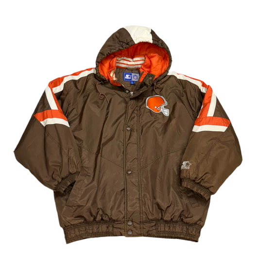 Cleveland Browns, 1990s Starter Puffer Jacket with Hood, Size: Large