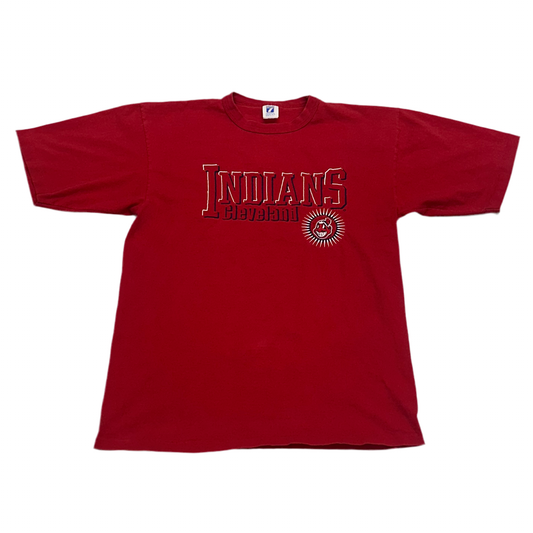 Cleveland Indians, 1990s Embroidered Logo 7 T-shirt, Size: Large