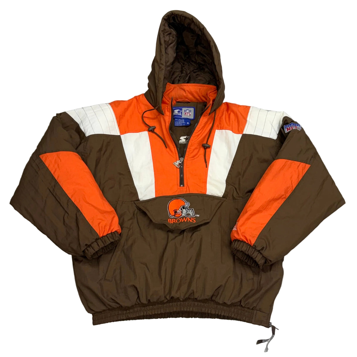Cleveland Browns, 1990s Starter Pullover Puffer Jacket with Hood, Size: XL