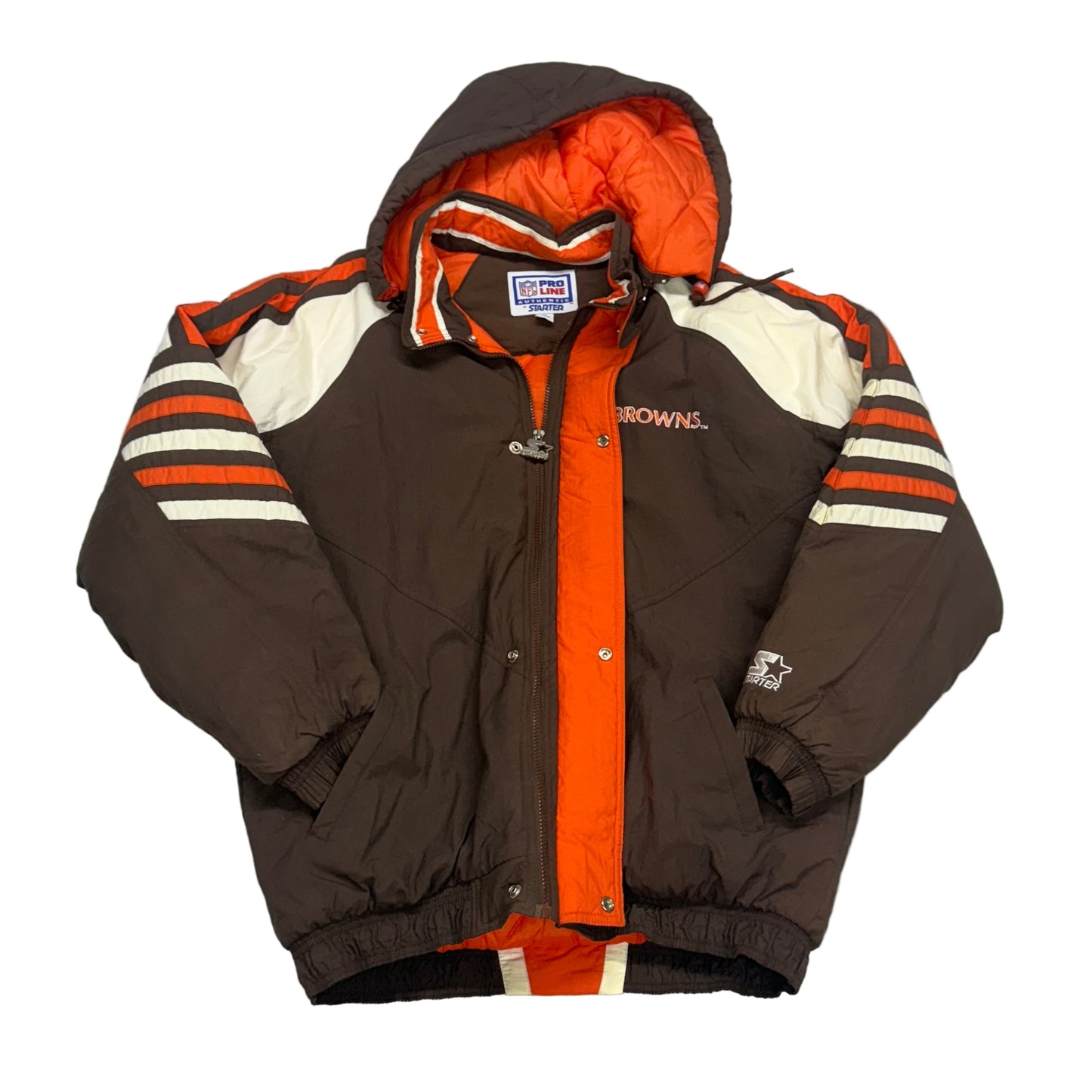 Cleveland Browns, 1990s Starter Puffer Jacket with Hood, Size: Large