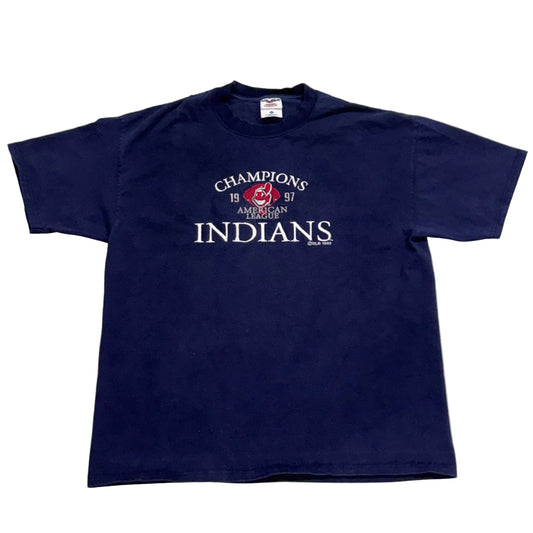 Cleveland Indians, Vintage 1997 AL Champions Embroidered T-shirt, Size: Large