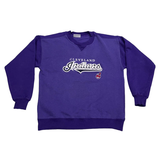 Cleveland Indians, 1990s Purple Embroidered Sweatshirt, Size: Large